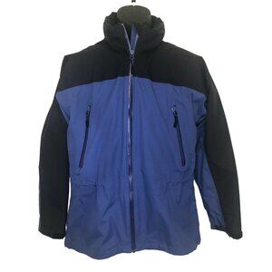 Lands End Lined Unisex Thermolite Jacket Small Blue/Black Hooded Zip Up Size 6-8